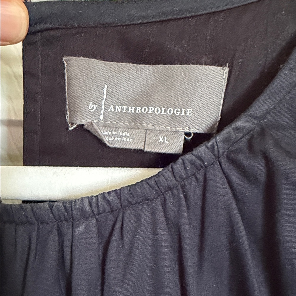 Anthropologie Black dress w/ Cream Rope-Style Floral Embroidery - Picture 3 of 8